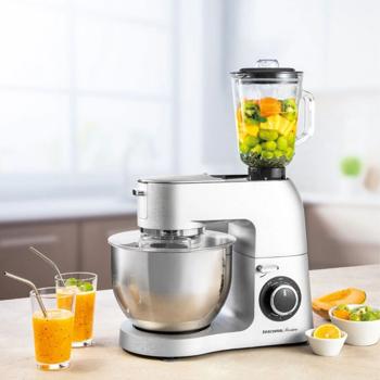 Preview: Robot da cucina professionale in acciaio inox con tritatutto e frullatore, frullatore per smoothie, mixer con ciotola da 6 litri, frusta e numerosi accessori, 1500 W