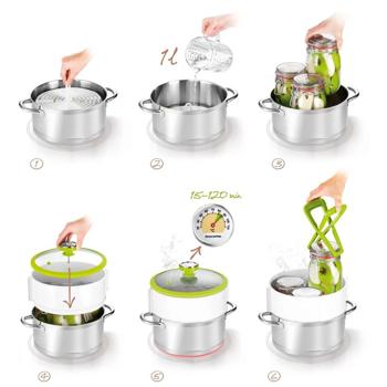 Preview: Kit de mise en conserve robuste - Thermomètre intégré - Pour casseroles Ø24cm - Idéal fruits, légumes, confitures - Garantie 3 ans