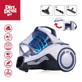 Preview: Kraftvoller Zyklonstaubsauger (700W) von Dirt Devil: Beutelloser Staubsauger mit 2,7L Staubbehälter, HEPA-Filter & Zubehör – weiß-blau Preview: Kraftvoller Zyklonstaubsauger (700W) von Dirt Devil: Beutelloser Staubsauger mit 2,7L Staubbehälter, HEPA-Filter & Zubehör – weiß-blau