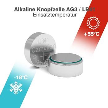 Preview: 10 Alkaline-Knopfzellen LR41/AG 3/LR736 - Quecksilber-frei, vielseitig für Uhren, Taschenrechner, Hörgeräte - 1.5V, Ø 7.9x3.6mm, 28 mAh