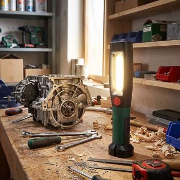 Preview: 2er-Set LED Arbeitslampe 2in1 - Magnetfuss & 360° drehbarer Haken - 250 Lumen Arbeitslicht - 50 Lumen Taschenlampe - IP20 Schutzklasse