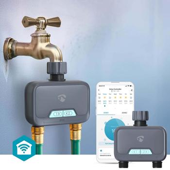 Preview: Smarter 2-Wege-Wasserverteiler mit Timer-per App & manuell steuerbar, anthrazit-grau, intelligentes Bewässerungssystem für optimale Gartenbewässerung