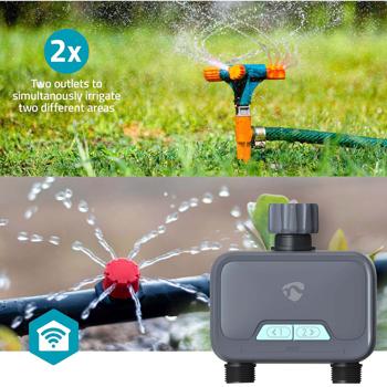Preview: Répartiteur d’eau 2 voies intelligent avec minuterie – commande via app et manuelle, gris anthracite, système d’arrosage intelligent pour une irrigation optimale du jardin