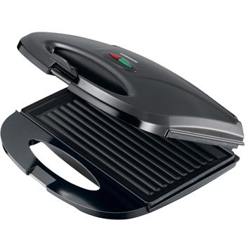 Preview: Macchina per panini e griglia a contatto antiaderente, nera, 750W, per 2 toast o panini, carne o verdure, facile da pulire