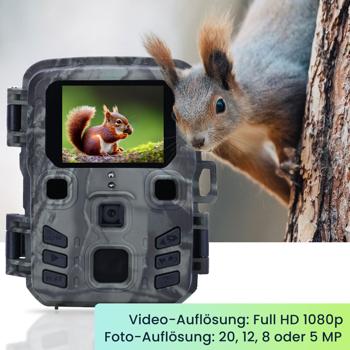 Preview: Kompakte Wildkamera, Full HD, PIR Bewegungssensor, Nachtsicht mit IR LEDs, IPX5, 180g leicht, Farbdisplay, inkl. Solar Panel