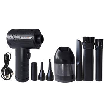 Preview: Souffleur de poussière sans fil 2-en-1 - Fonction aspiration, 6 embouts, lumière LED - Pour PC, clavier, voiture & maison - Autonomie 40 min