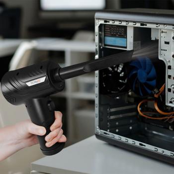 Preview: Souffleur de poussière sans fil 2-en-1 - Fonction aspiration, 6 embouts, lumière LED - Pour PC, clavier, voiture & maison - Autonomie 40 min