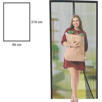 Preview: Rideau de porte moustiquaire - Fermeture magnétique - 210x90cm - Noir-transparent - Protection mouches moustiques guêpes - Montage facile sans perçage