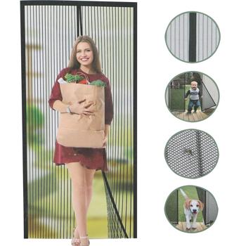 Preview: Rideau de porte moustiquaire - Fermeture magnétique - 210x90cm - Noir-transparent - Protection mouches moustiques guêpes - Montage facile sans perçage