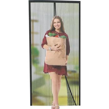 Preview: 2er-Fliegennetz-Türvorhang mit Magnetverschluss, 210x90cm, schwarz-transparent – Schutz vor Fliegen, Mücken & Wespen, einfache Montage ohne Bohren