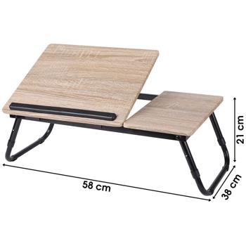 Preview: Klappbarer Laptop-Tisch - Höhenverstellbar, Ergonomisch für Nacken & Rücken, Bett Sofa Arbeit - MDF, Metall, Braun/Schwarz - Platzsparend verstaubar