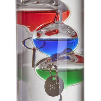 Preview: Galileo Thermometer Flüssigkeitsthermometer aus Glas - Präzise Temperaturanzeige 18-26°C - 33cm Höhe, bunte Kugeln, für Wohnzimmer & Büro