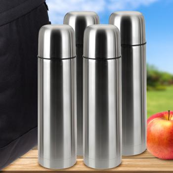 Set of 4 vacuum-insulated stainless steel bottles with cup in the lid, 0.5 L