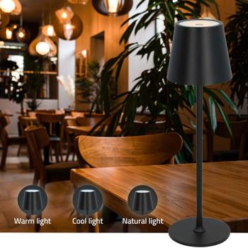 Preview: Moderna lampada da tavolo a LED, touch control, nera, IP44