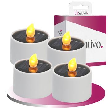 Preview: Lot de 4 bougies à réchaud LED solaires – blanc chaud – IP44, avec capteur crépusculaire – sans fil, basse consommation – pour jardin, balcon, décoration