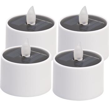 Preview: set di 4 luci LED solari - resistenti alle intemperie (IP44), con sensore crepuscolare e luce bianca calda - senza fili, a risparmio energetico e ideali per il giardino, il balcone e la decorazione