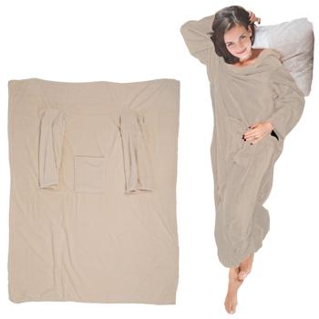 Preview: Fluffy-soft cuddly blanket with sleeves, beige, for cozy hours, TV evenings, reading & more Preview: Fluffy-soft cuddly blanket with sleeves, beige, for cozy hours, TV evenings, reading & more