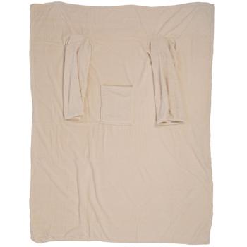 Preview: 2er-Set Flauschig-weiche Kuscheldecke mit Ärmeln, beige, für gemütliche Stunden, Fernsehabende, Lesen & mehr