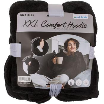 Preview: XXL blanket with sleeves and hood: black, 700g, belly pocket - blanket sweater, blanket hoodie, fluffy, comfortable to wear Preview: XXL blanket with sleeves and hood: black, 700g, belly pocket - blanket sweater, blanket hoodie, fluffy, comfortable to wear