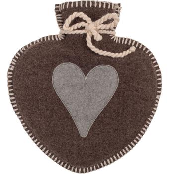 Preview: Felt hot water bottle in heart shape, 600ml, brown/grey