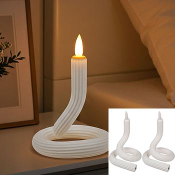 2er-Set Flexible LED-Kerze weiss - täuschend echter Flackereffekt für romantische Wohlfühlatmosphäre - Akkubetrieb - USB-C wiederaufladbar - 8h Laufzeit
