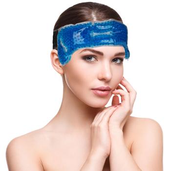 Preview: Compresse froid-chaud pour la tête - Soulagement migraine, maux de tête, tensions musculaires - Gel bleu réutilisable - Bandeau élastique adaptable, 32x9.5cm