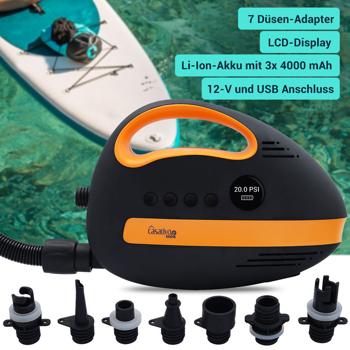 Preview: Ultimative Akku-SUP-Luftpumpe: 20 PSI, 350 L/Min, USB, 12V – Kompakte, tragbare Hochleistungs-Pumpe für Boards