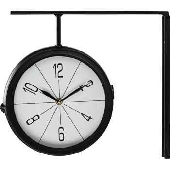 Preview: 2er-Set Wanduhr im Bahnhofsuhr-Design - doppelseitige Metall-Glas-Konstruktion - Ø 20cm - kabellos - Schwarz/Weiss - für Eingangsbereich & Innenräume