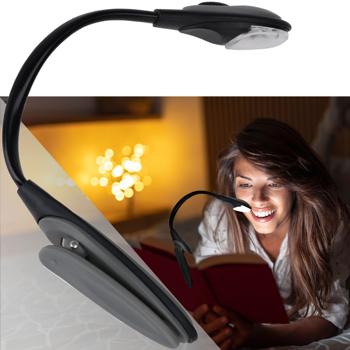 Preview: Set di 2 compatte lampade da lettura per libro con pratica clip – Collo d’oca flessibile per un’illuminazione ideale – A batteria – Per una lettura rilassata