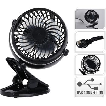 Preview: Mini Akku Ventilator mit starker Klemme, 3 Geschwindigkeiten, schwarz - Angenehme, leise Abkühlung flexibel nutzen - Wiederaufladbar per USB