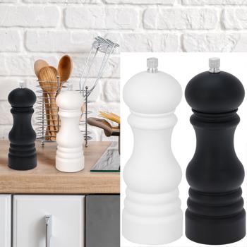 Preview: 2er-Set Salz- und Pfeffermühle schwarz-weiss - Stufenlos einstellbares Alumahlwerk - Ideal für Küche, Kochen & Hobbyköche - Elegantes Design (6x17.5cm)