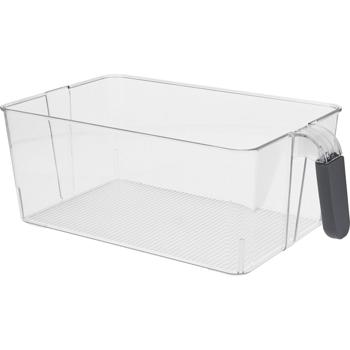 Preview: Lot de 2 boîtes de rangement pour réfrigérateur avec poignée - Organisateur hygiénique pour fruits/légumes/bocaux - Plastique transparent 31x18x11 cm