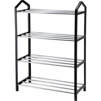 Preview: Schuhregal aus Metall mit 4 Ablageflächen - Platzsparend & Stabil für kleine Wohnungen - Schwarz/Silber - Hygienisch & Belüftet - 41.5x18.5x58.5cm