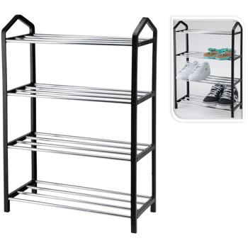 Preview: Schuhregal aus Metall mit 4 Ablageflächen - Platzsparend & Stabil für kleine Wohnungen - Schwarz/Silber - Hygienisch & Belüftet - 41.5x18.5x58.5cm