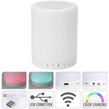 Preview: Haut-parleur Bluetooth compact - Lumière LED intégrée - Connexion BT 5.0, carte TF, AUX, Micro-USB - Blanc - Batterie 1200mAh - 5W