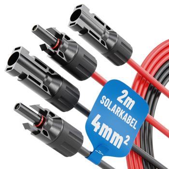 Preview: Kit de câble solaire MC4 - Connexion stable & fiable pour installations photovoltaïques/balcon - 2x2m, 4mm², rouge-noir, protection courts-circuits