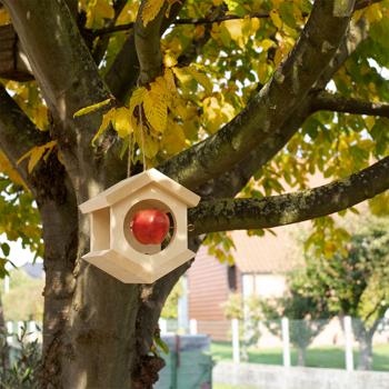 Preview: Casetta per uccelli in legno di abete rosso sostenibile: angolata, con picchetto in acciaio inox. Casetta pensile per uccelli realizzata in una struttura sociale - Punto di incontro naturale per gli uccelli