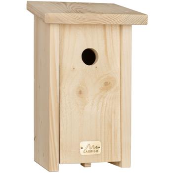 Preview: 2er-Set Nistkasten Fichtenholz Made in Germany - Ganzjährige Nutzung für Höhlenbrüter (Kohlmeisen, Kleiber) - 32mm Einflugloch, tiefe Bauweise, Dachüberstand