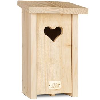 Preview: Nesting box with heart-shaped entrance hole, solid spruce wood, made with great attention to detail, ideal for sparrows, nuthatches and pied flycatchers
