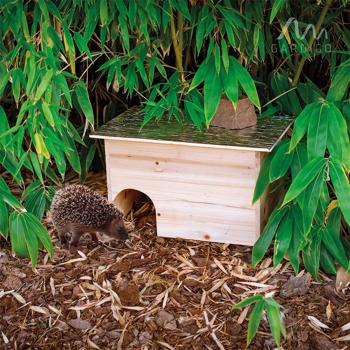 Preview: Igelhaus Bausatz aus Holz mit Igelfutter – Witterungsbeständiges Winterquartier & Sommerunterschlupf – Ganzjährige Hilfe für Igel im Garten