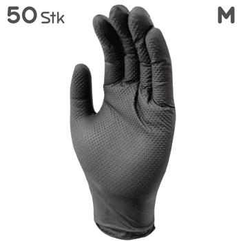 Preview: Nitrilkautschuk Handschuhe 50 Stk. schwarz - Grösse M - Diamantenstruktur für sicheren Halt - reissfest, flexibel - Schutz vor Öl/Farbe/Kleber