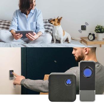 Preview: Set di campanelli wireless con 58 melodie, nero - IP55 resistente alle intemperie, segnale luminoso a LED, facile installazione e lunga portata