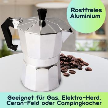 Preview: Klassischer Espressokocher aus Aluminium, 150 ml für 3 Tassen - Traditioneller Kaffeegenuss, für aromatischen Espresso wie vom Barista