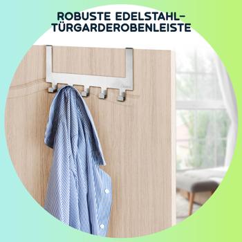 Preview: 2er-Set Robuste Edelstahl-Türgarderobenleiste mit je 5 Kleiderhaken, platzsparende Aufbewahrung für Jacken, Mäntel, Handtücher u.v.m. Preview: 2er-Set Robuste Edelstahl-Türgarderobenleiste mit je 5 Kleiderhaken, platzsparende Aufbewahrung für Jacken, Mäntel, Handtücher u.v.m.