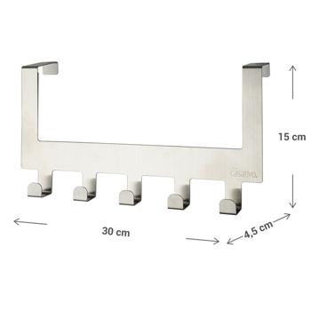 Preview: Patère pour porte en acier inoxydable avec 5 crochets – rangement pratique pour vestes, manteaux, linges et plus