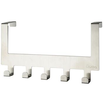 Preview: Patère pour porte en acier inoxydable avec 5 crochets – rangement pratique pour vestes, manteaux, linges et plus