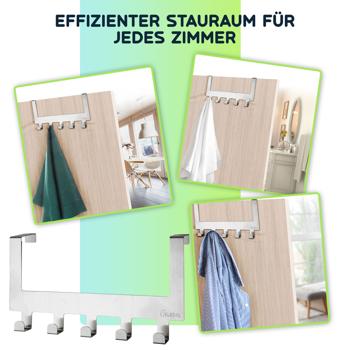 Preview: 2er-Set Robuste Edelstahl-Türgarderobenleiste mit je 5 Kleiderhaken, platzsparende Aufbewahrung für Jacken, Mäntel, Handtücher u.v.m. Preview: 2er-Set Robuste Edelstahl-Türgarderobenleiste mit je 5 Kleiderhaken, platzsparende Aufbewahrung für Jacken, Mäntel, Handtücher u.v.m.