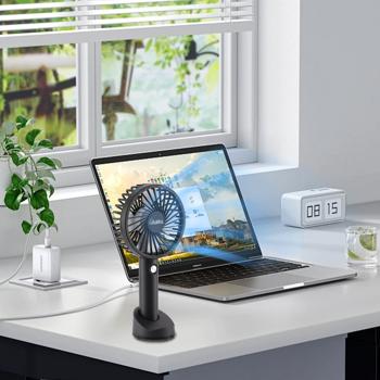 Preview: Flexible 2in1 hand & table fan (black): Battery & USB operation, 3 levels for optimum cooling, compact, portable & ideal for office, travel & home