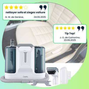Preview: Shampouineuse - Nettoyeur tapis & tissus, fauteuils, sièges auto, canapés - 450W, 11kPa, double réservoir, portable, élimine taches