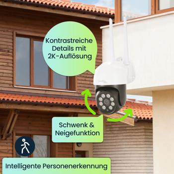 Preview: WLAN Outdoor Überwachungskamera 2K: IP66, Pan-Tilt: Volle Kontrolle & brillante Überwachung für Ihr Zuhause – Tag & Nacht